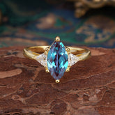 6 Prong Marquise Cut Three Stone Alexandrite Engagement Ring Anniversary Gift for Women